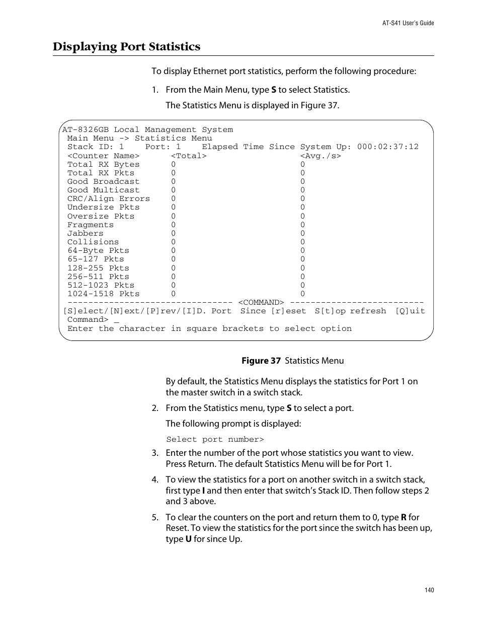 Displaying port statistics | Allied Telesis AT-S41 User Manual | Page 140 / 236