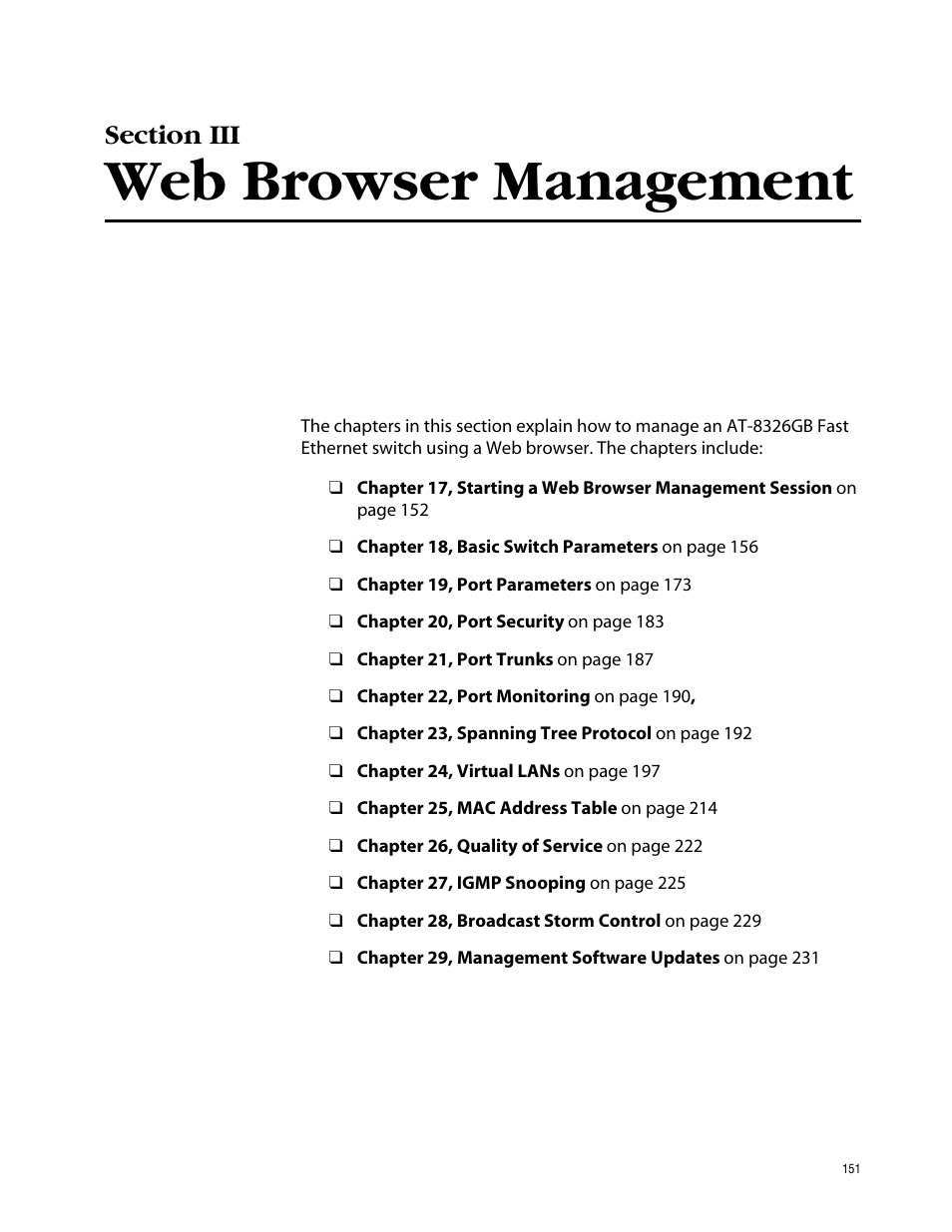 Section iii, Web browser management | Allied Telesis AT-S41 User Manual | Page 151 / 236
