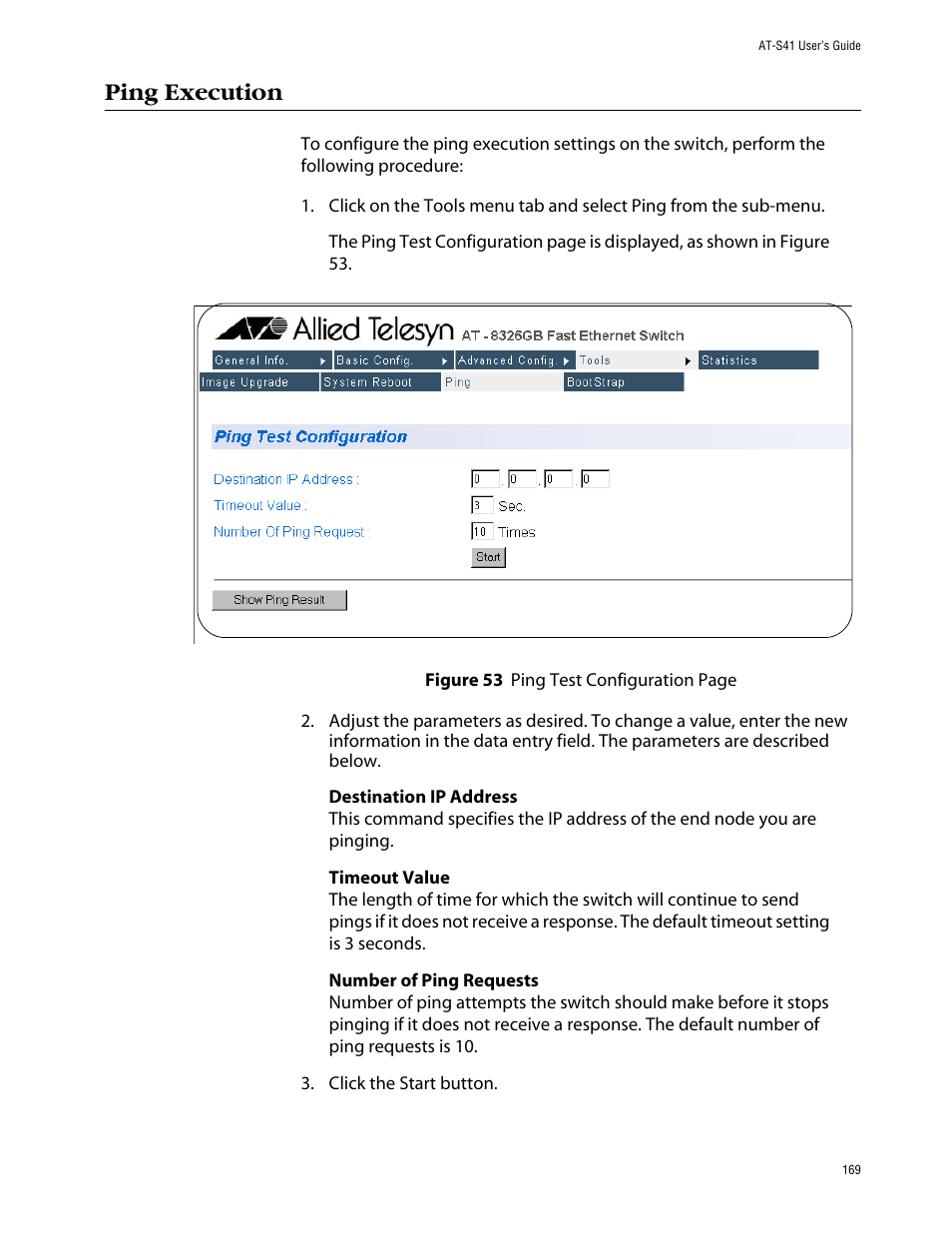 Ping execution | Allied Telesis AT-S41 User Manual | Page 169 / 236