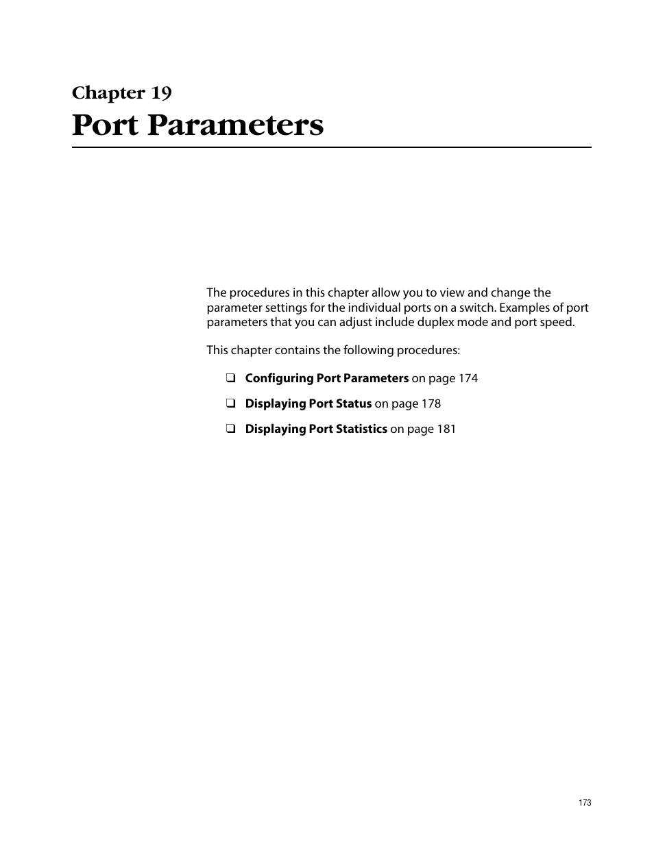 Chapter 19, Port parameters | Allied Telesis AT-S41 User Manual | Page 173 / 236