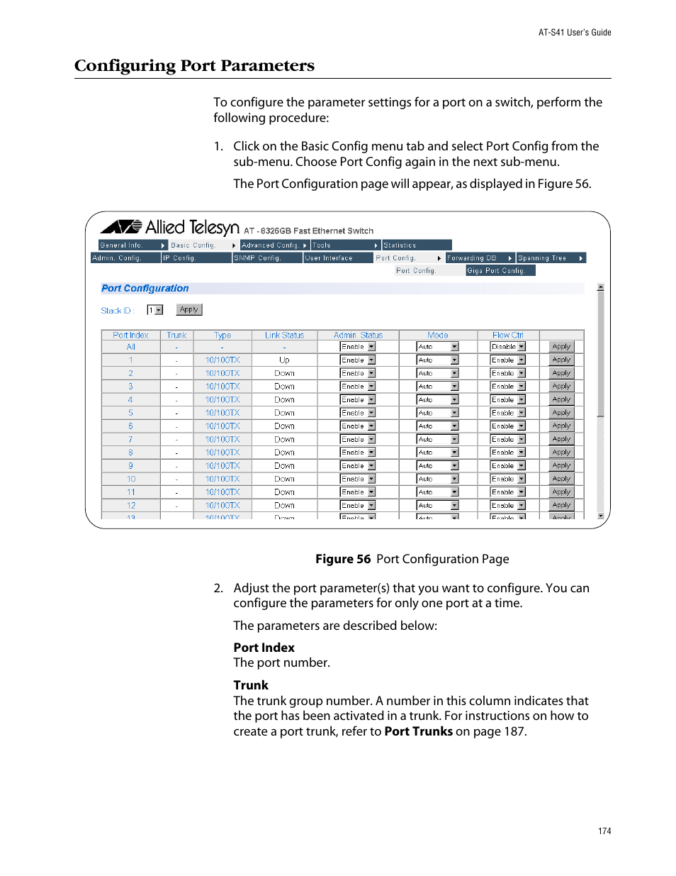 Configuring port parameters | Allied Telesis AT-S41 User Manual | Page 174 / 236