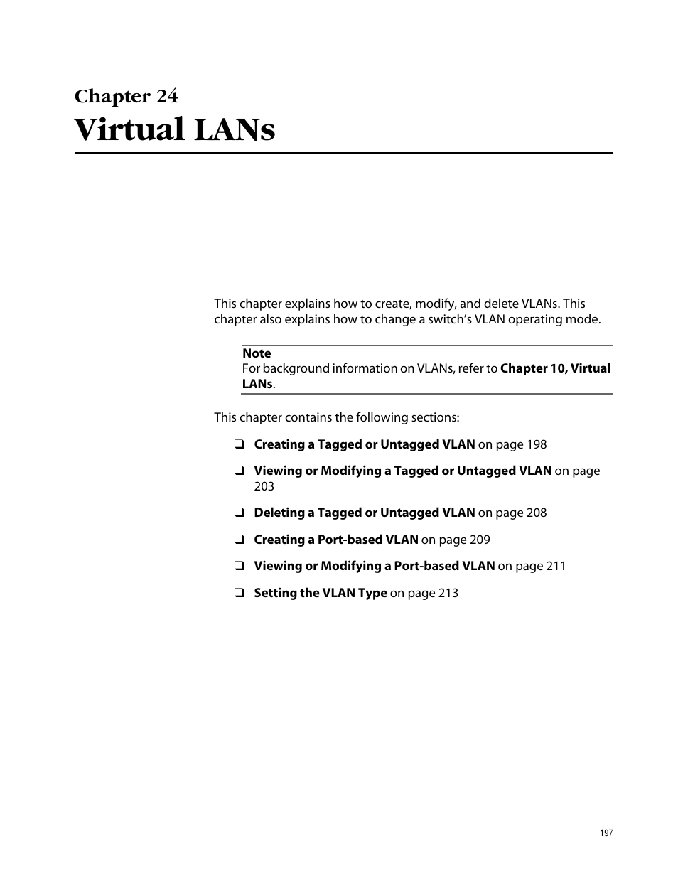Chapter 24, Virtual lans | Allied Telesis AT-S41 User Manual | Page 197 / 236