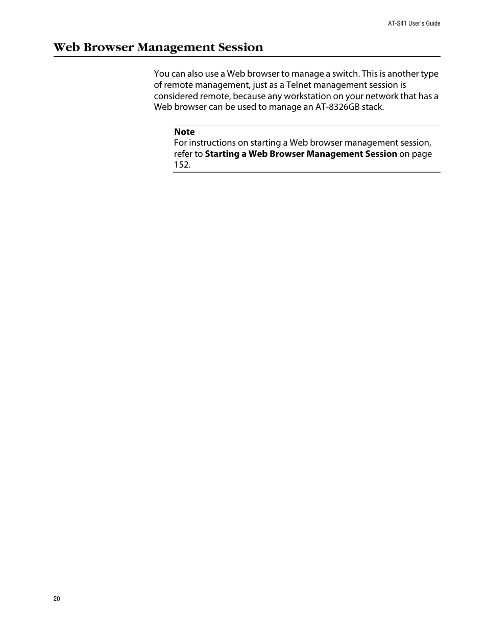Web browser management session | Allied Telesis AT-S41 User Manual | Page 20 / 236