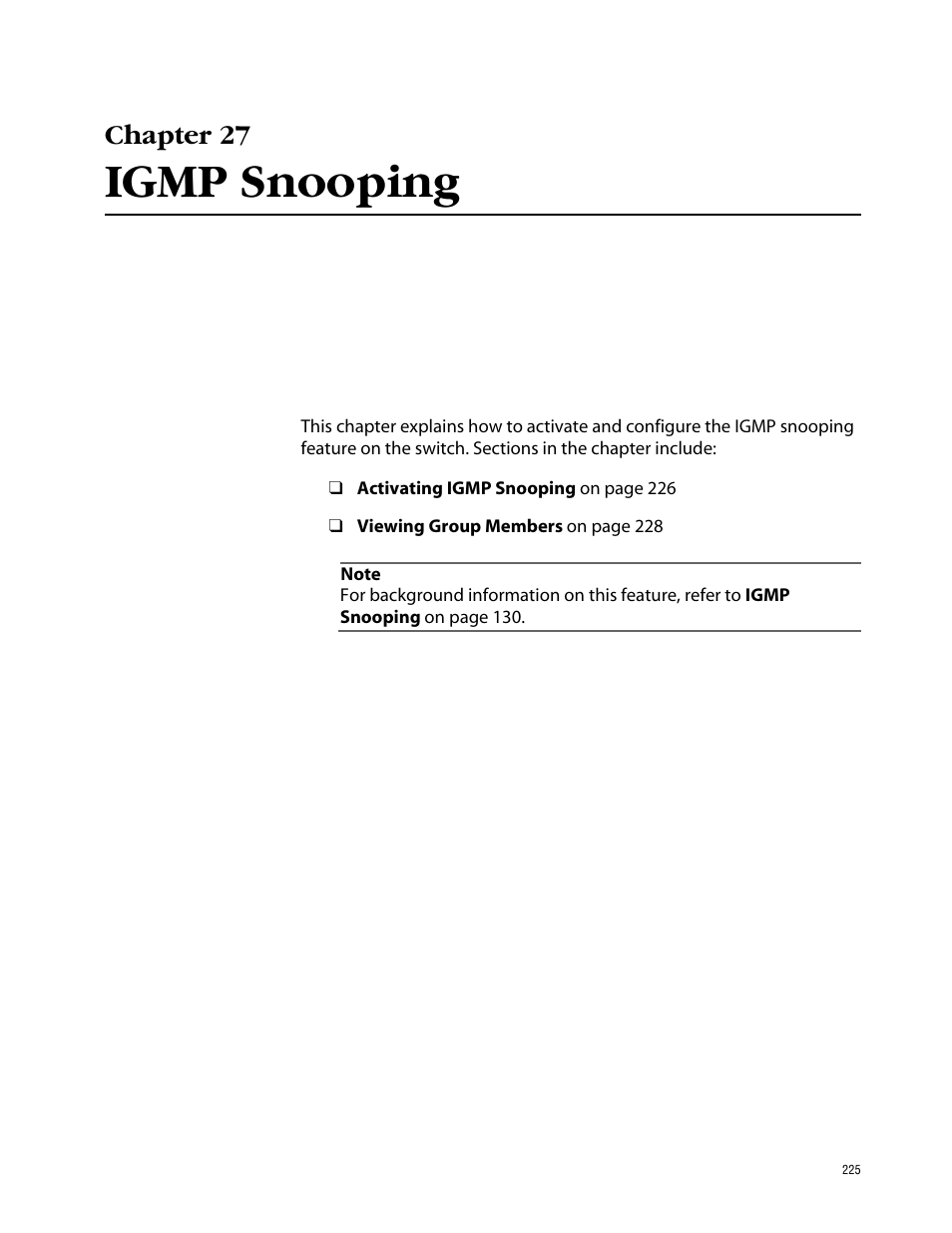 Chapter 27, Igmp snooping | Allied Telesis AT-S41 User Manual | Page 225 / 236