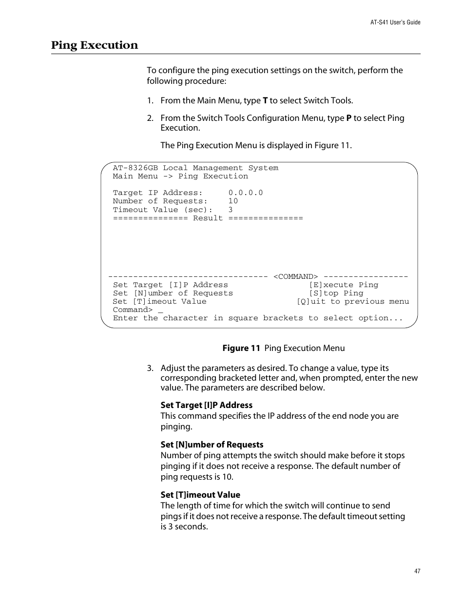 Ping execution | Allied Telesis AT-S41 User Manual | Page 47 / 236