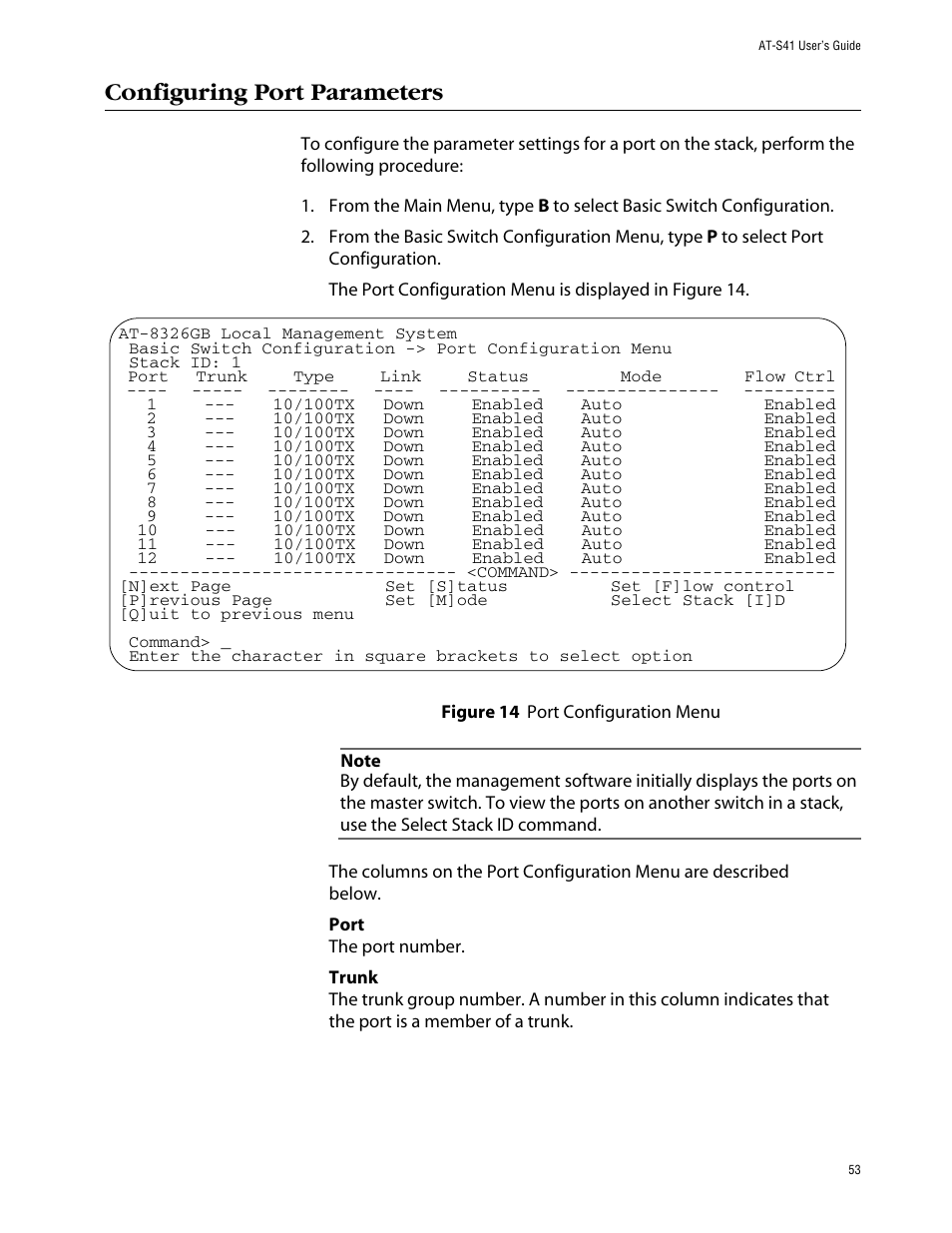 Configuring port parameters | Allied Telesis AT-S41 User Manual | Page 53 / 236