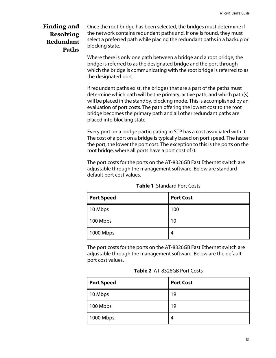 Finding and resolving redundant paths | Allied Telesis AT-S41 User Manual | Page 81 / 236
