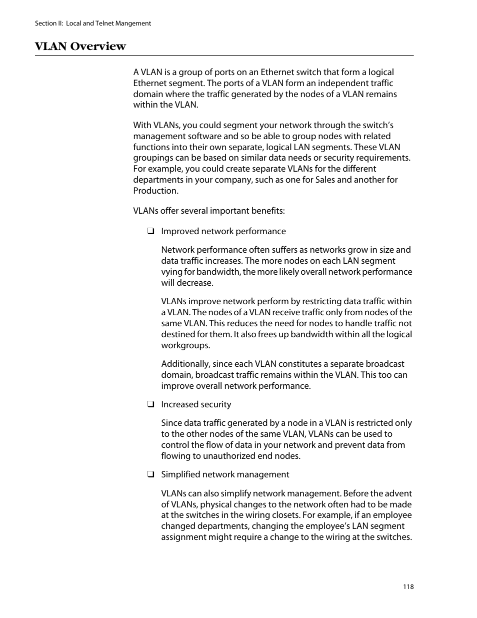 Vlan overview | Allied Telesis AT-S25 User Manual | Page 118 / 276