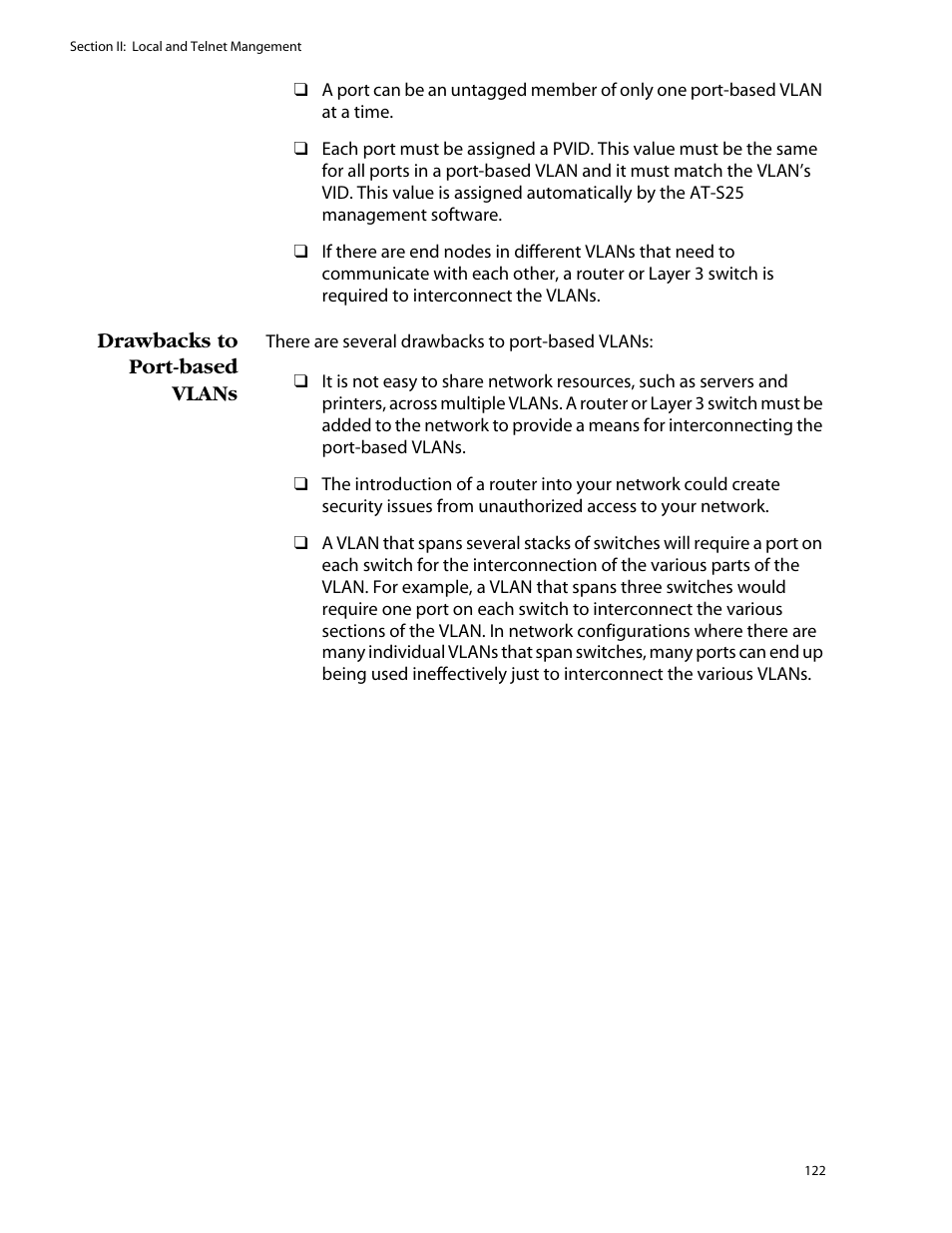 Drawbacks to port-based vlans | Allied Telesis AT-S25 User Manual | Page 122 / 276