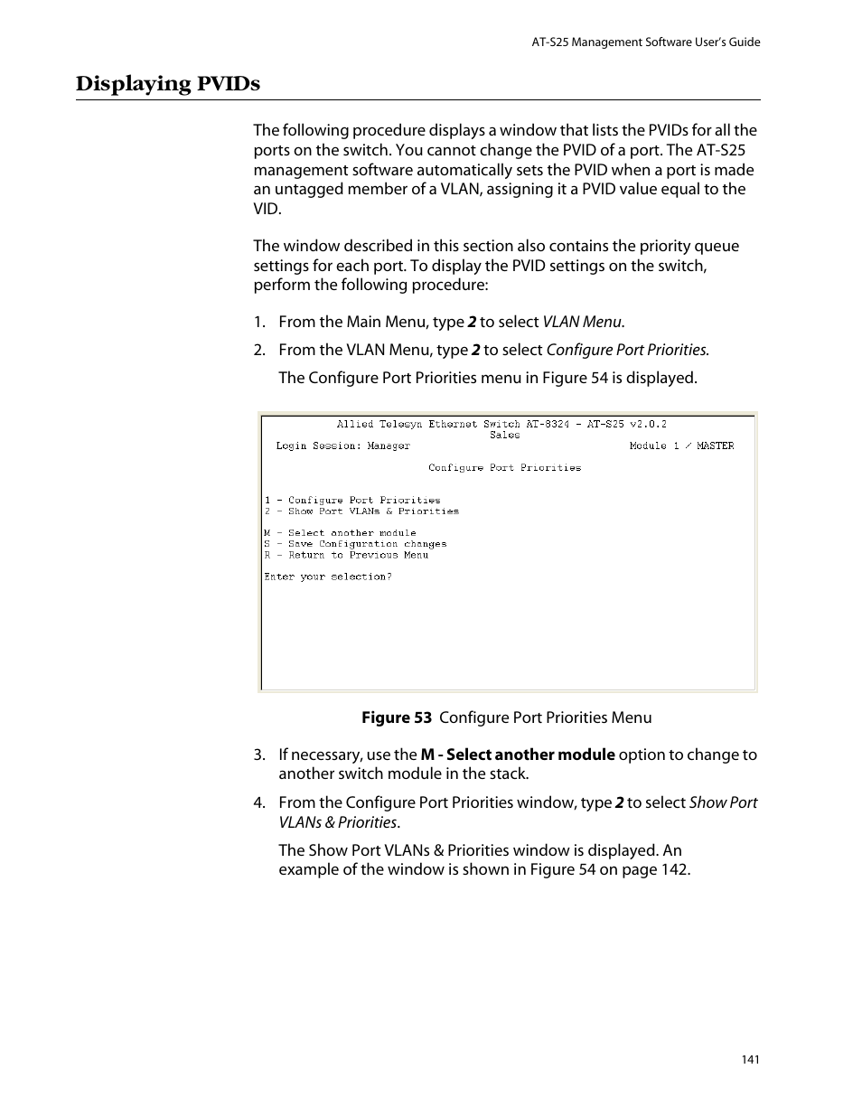Displaying pvids | Allied Telesis AT-S25 User Manual | Page 141 / 276