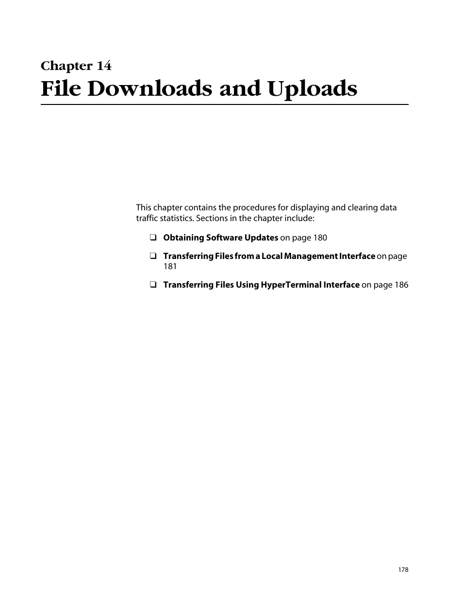 Chapter 14, File downloads and uploads, Chapter 14 file downloads and uploads | Allied Telesis AT-S25 User Manual | Page 178 / 276