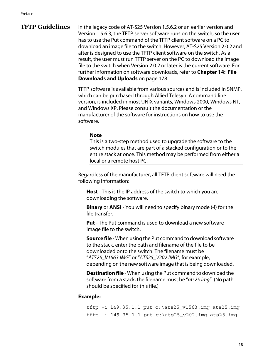 Tftp guidelines | Allied Telesis AT-S25 User Manual | Page 18 / 276