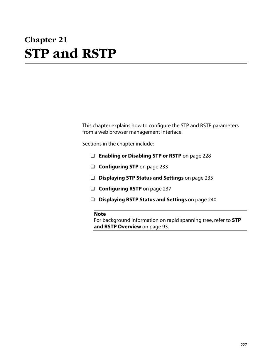 Chapter 21, Stp and rstp, Chapter 21 stp and rstp | Allied Telesis AT-S25 User Manual | Page 227 / 276