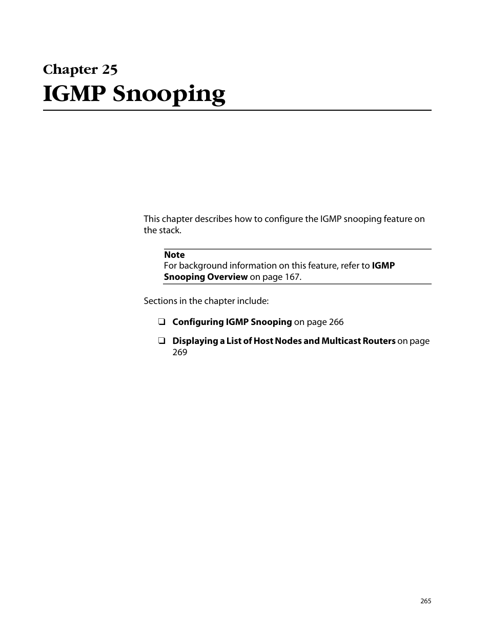 Chapter 25, Igmp snooping, Chapter 25 igmp snooping | Allied Telesis AT-S25 User Manual | Page 265 / 276