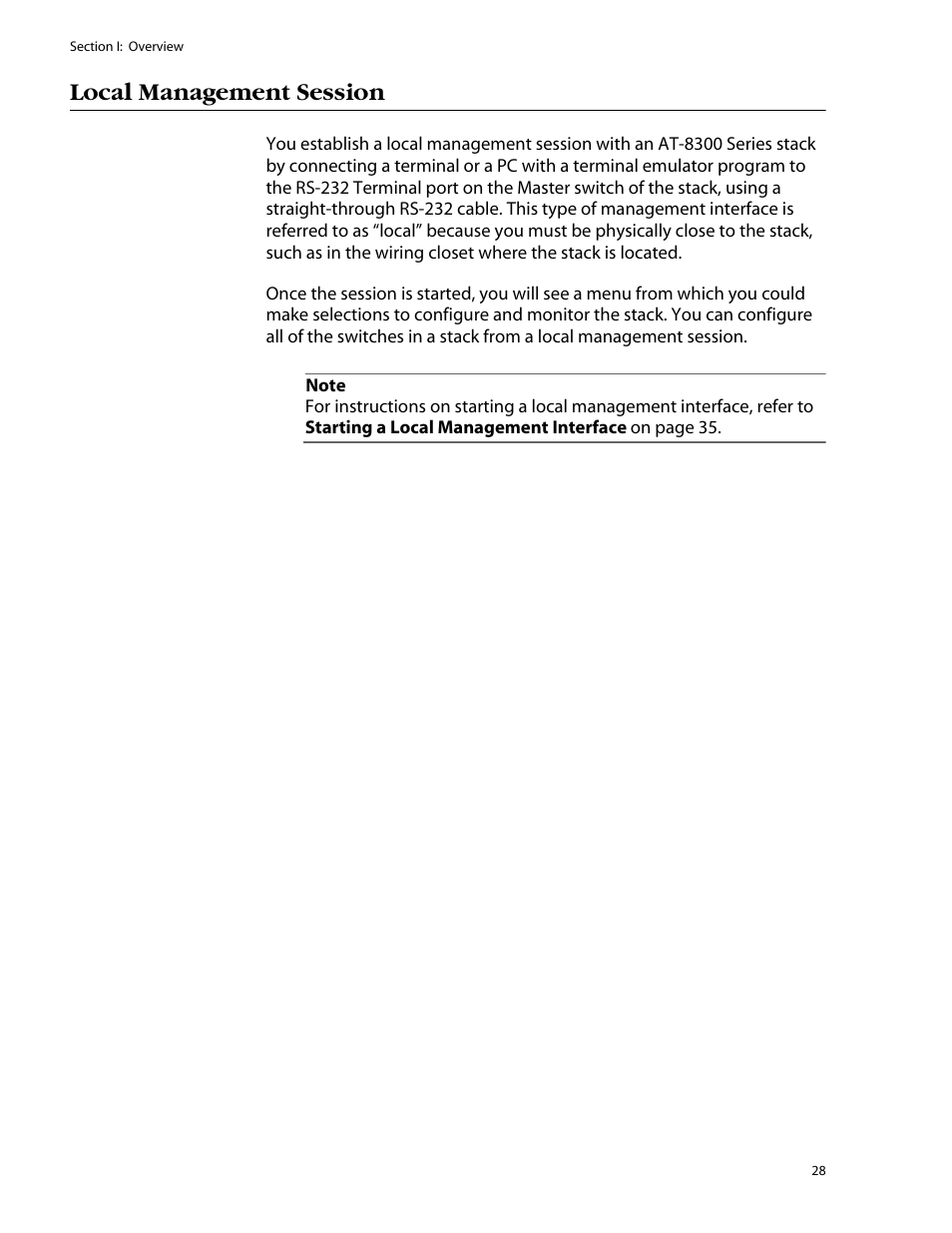 Local management session | Allied Telesis AT-S25 User Manual | Page 28 / 276
