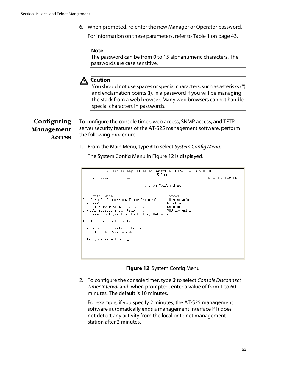 Configuring management access | Allied Telesis AT-S25 User Manual | Page 52 / 276