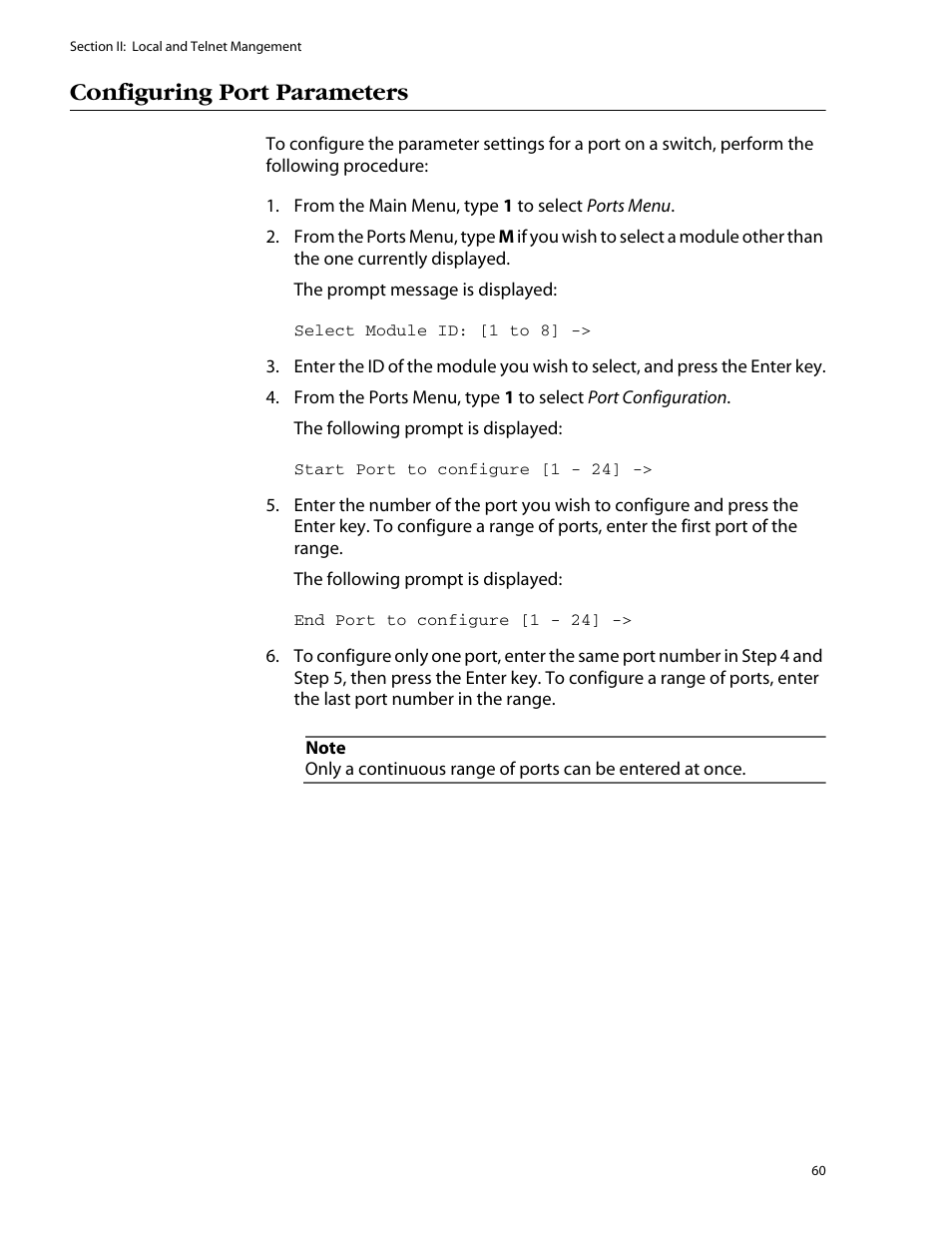 Configuring port parameters | Allied Telesis AT-S25 User Manual | Page 60 / 276