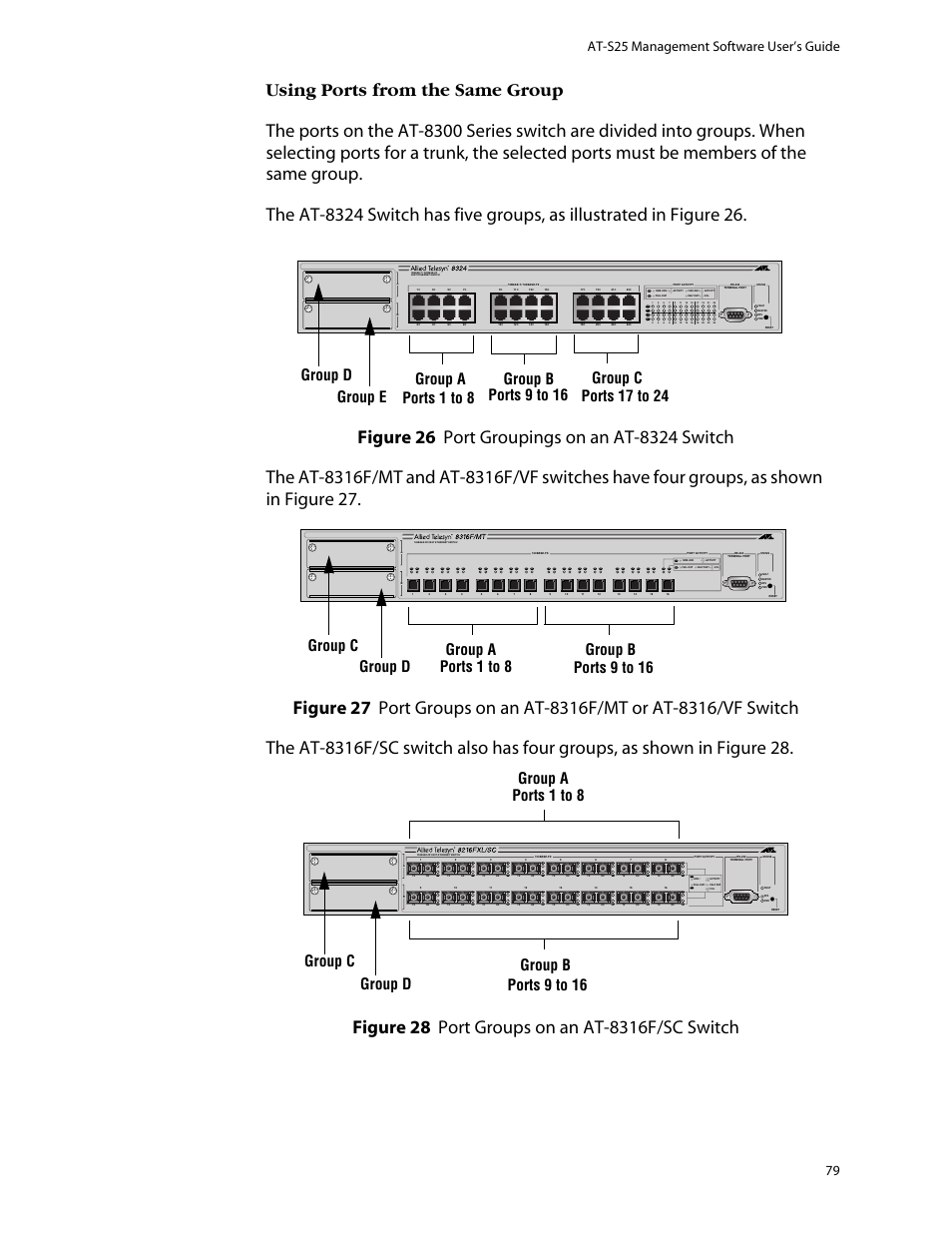 Group c group d, At-s25 management software user’s guide 79, L /a | L /a d/c d/c l /a d/c, L /a d/c | Allied Telesis AT-S25 User Manual | Page 79 / 276