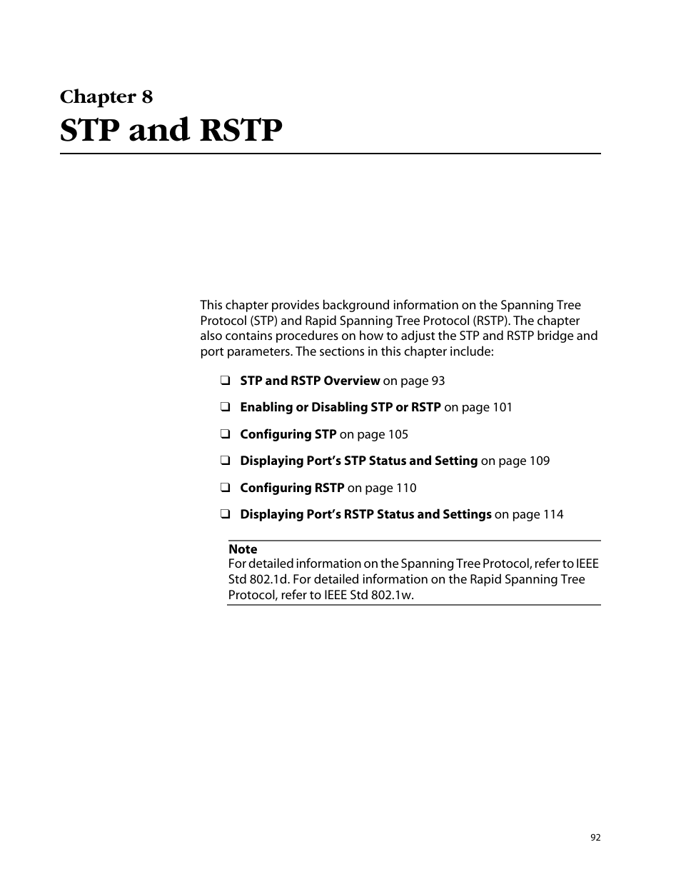 Chapter 8, Stp and rstp, Chapter 8 stp and rstp | Allied Telesis AT-S25 User Manual | Page 92 / 276
