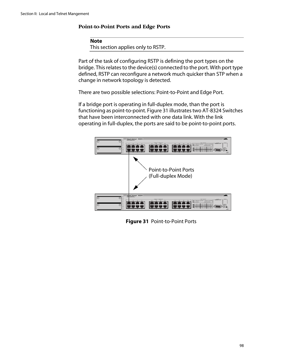 Point-to-point ports (full-duplex mode), L /a, L /a d/c d/c l /a d/c | Allied Telesis AT-S25 User Manual | Page 98 / 276