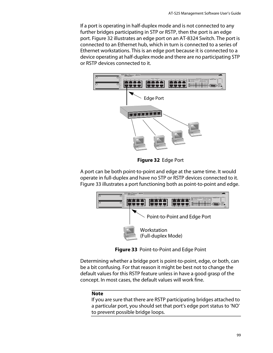 Edge port, At-s25 management software user’s guide 99, L /a | L /a d/c d/c l /a d/c | Allied Telesis AT-S25 User Manual | Page 99 / 276