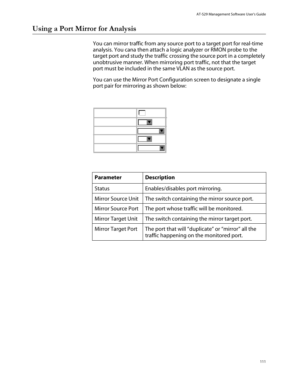 Using a port mirror for analysis | Allied Telesis AT-S29 User Manual | Page 111 / 136