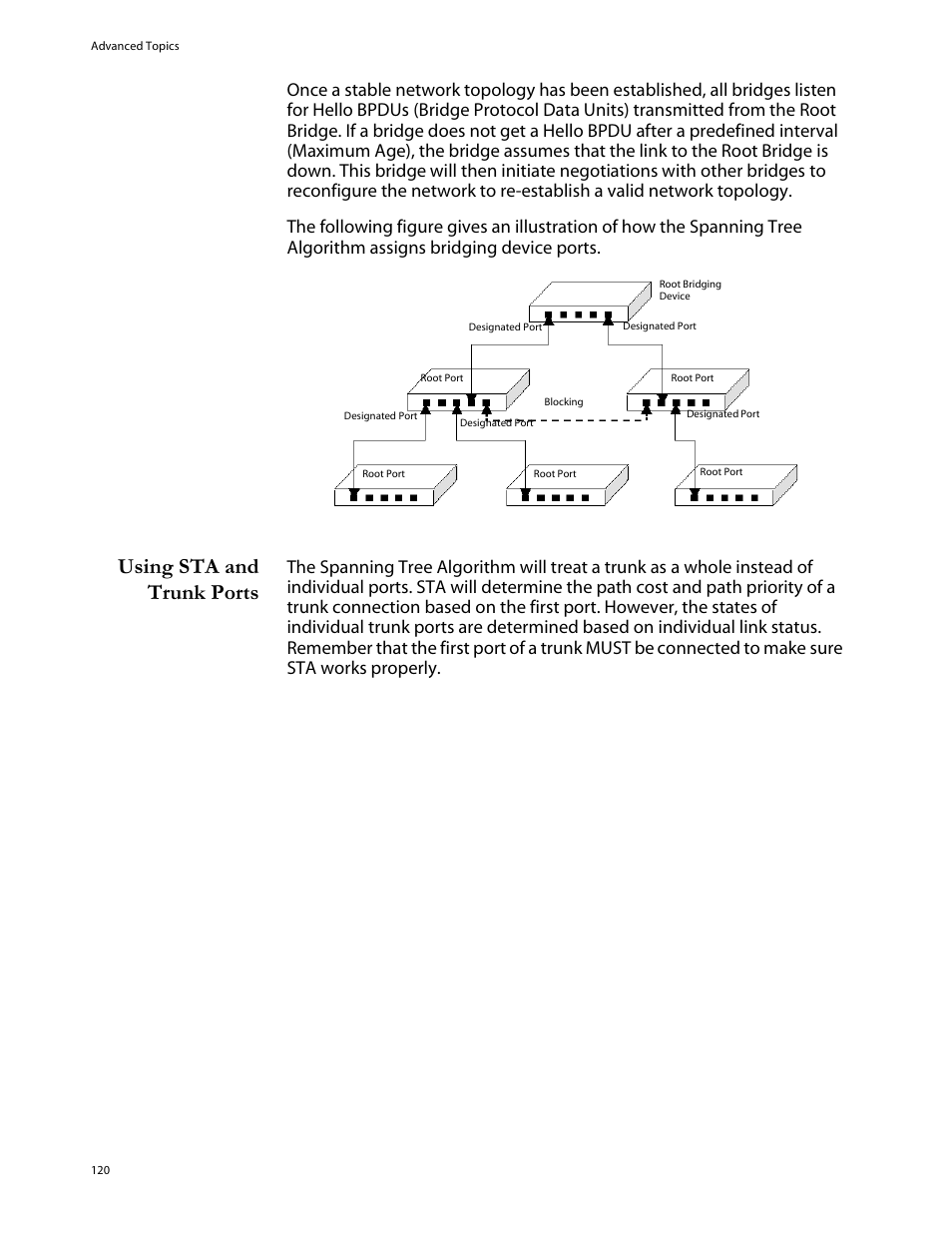 Using sta and trunk ports | Allied Telesis AT-S29 User Manual | Page 120 / 136