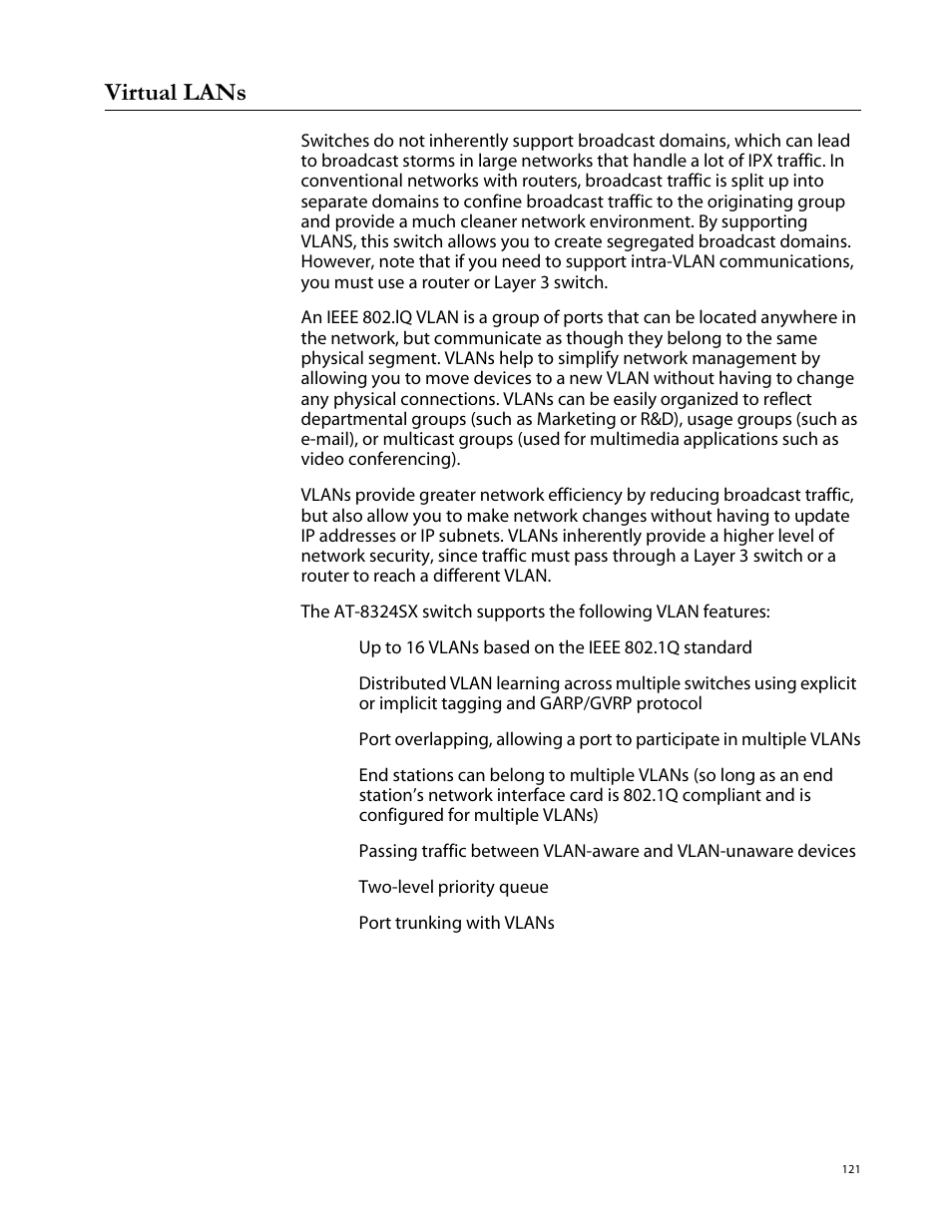 Virtual lans | Allied Telesis AT-S29 User Manual | Page 121 / 136