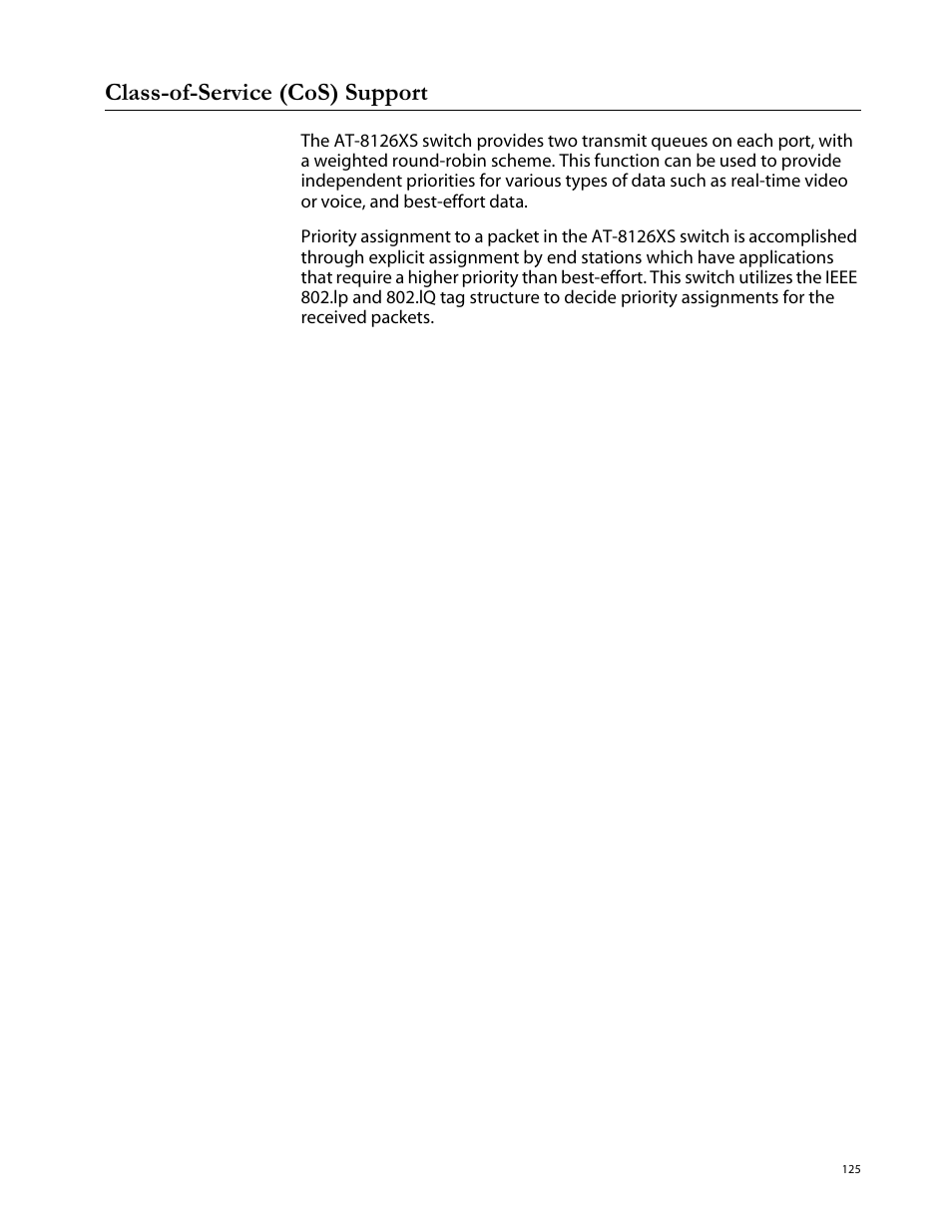 Class-of-service (cos) support | Allied Telesis AT-S29 User Manual | Page 125 / 136