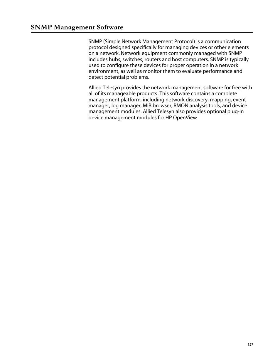 Snmp management software | Allied Telesis AT-S29 User Manual | Page 127 / 136