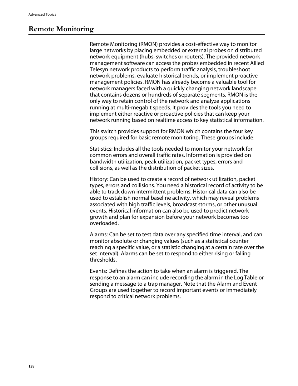 Remote monitoring | Allied Telesis AT-S29 User Manual | Page 128 / 136
