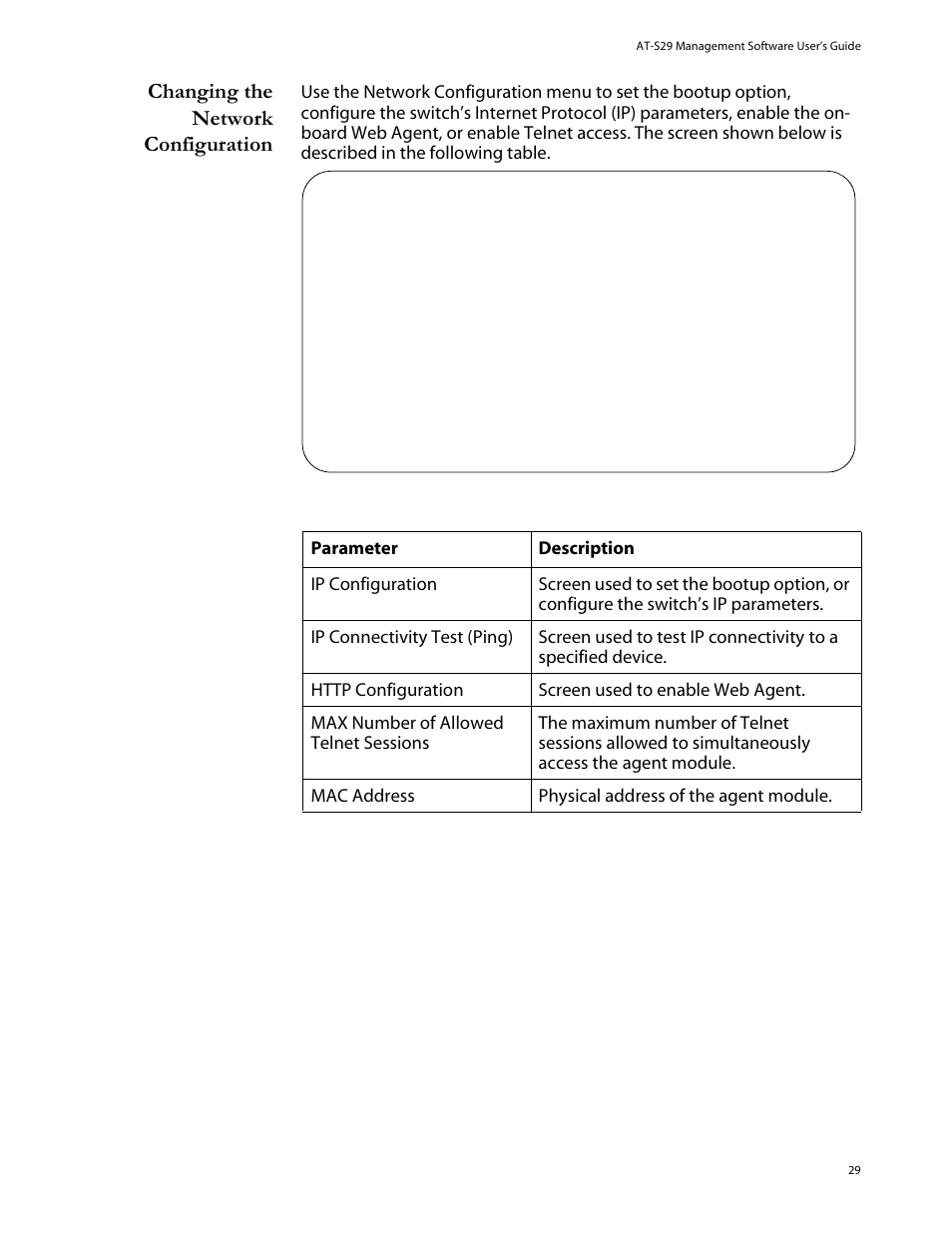 Changing the network configuration | Allied Telesis AT-S29 User Manual | Page 29 / 136