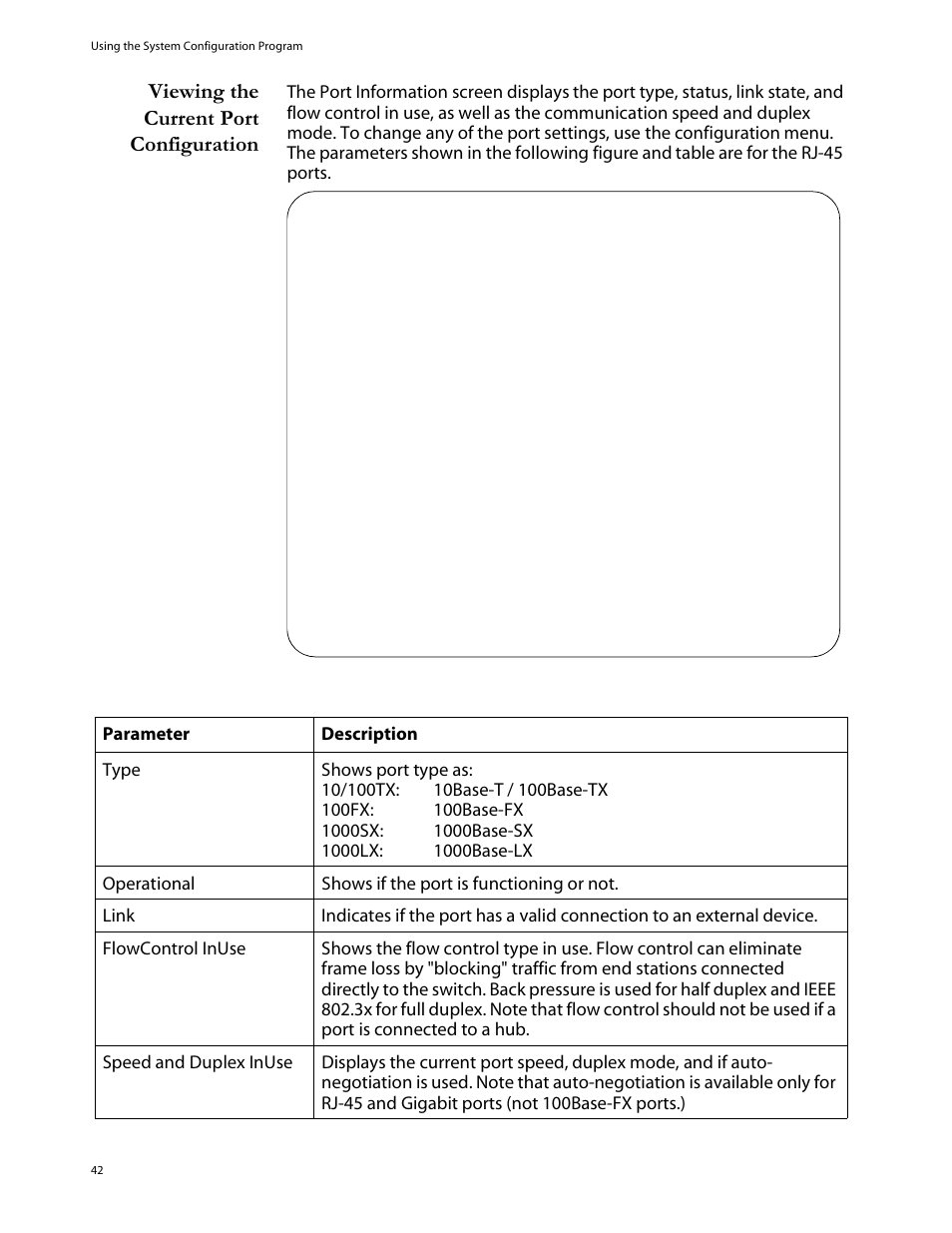 Viewing the current port configuration | Allied Telesis AT-S29 User Manual | Page 42 / 136