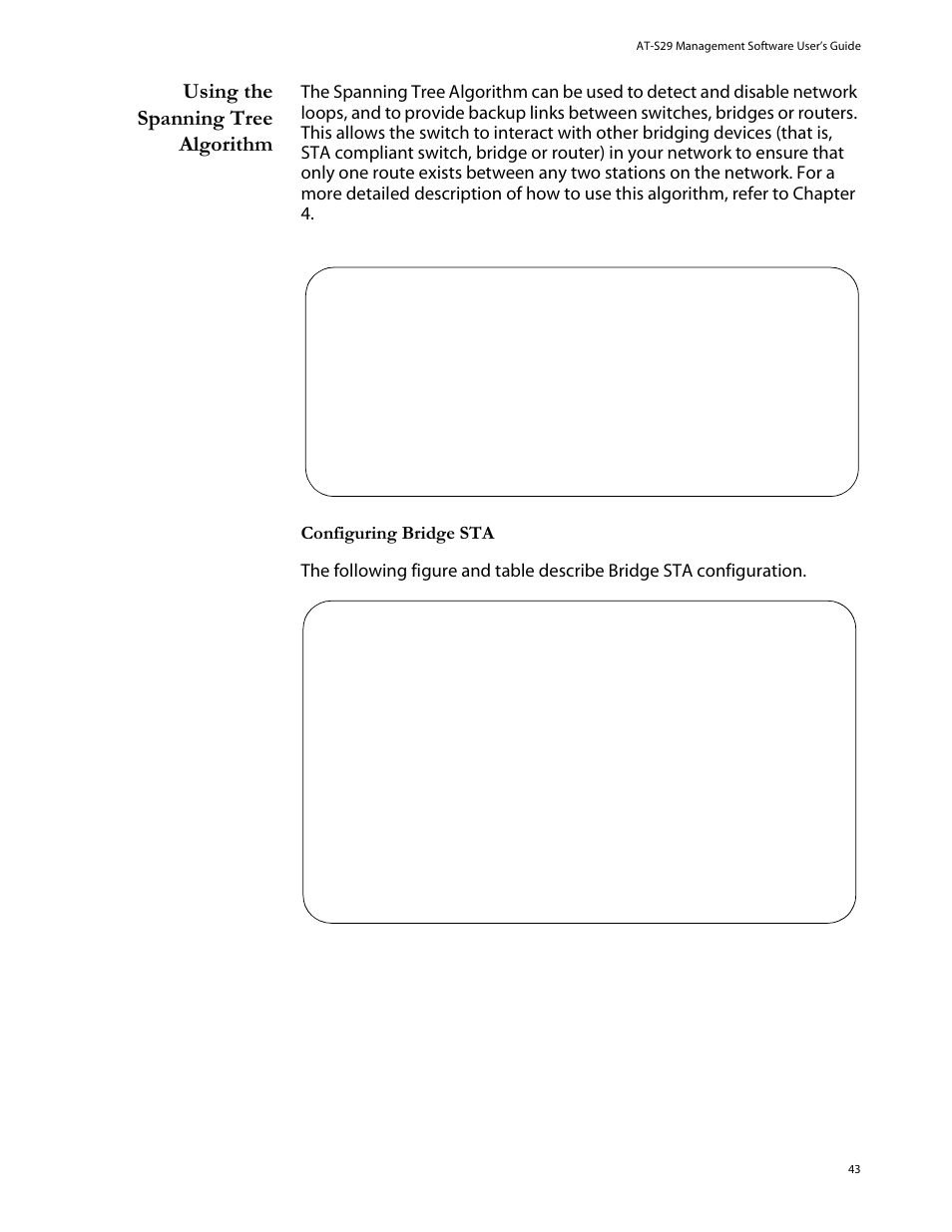 Using the spanning tree algorithm | Allied Telesis AT-S29 User Manual | Page 43 / 136