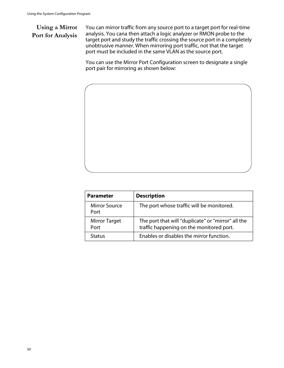 Using a mirror port for analysis | Allied Telesis AT-S29 User Manual | Page 50 / 136