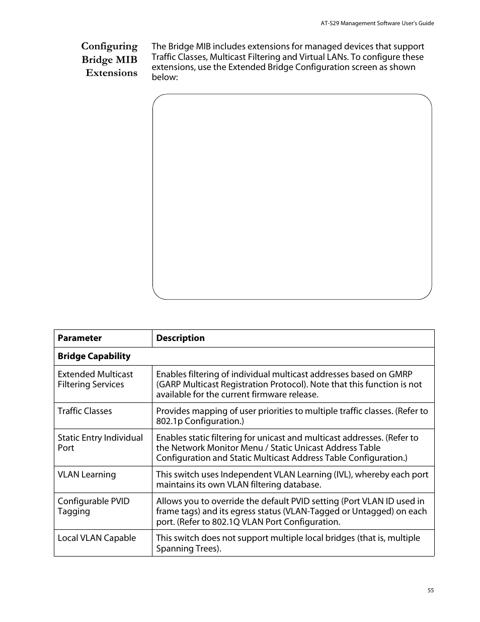 Configuring bridge mib extensions | Allied Telesis AT-S29 User Manual | Page 55 / 136