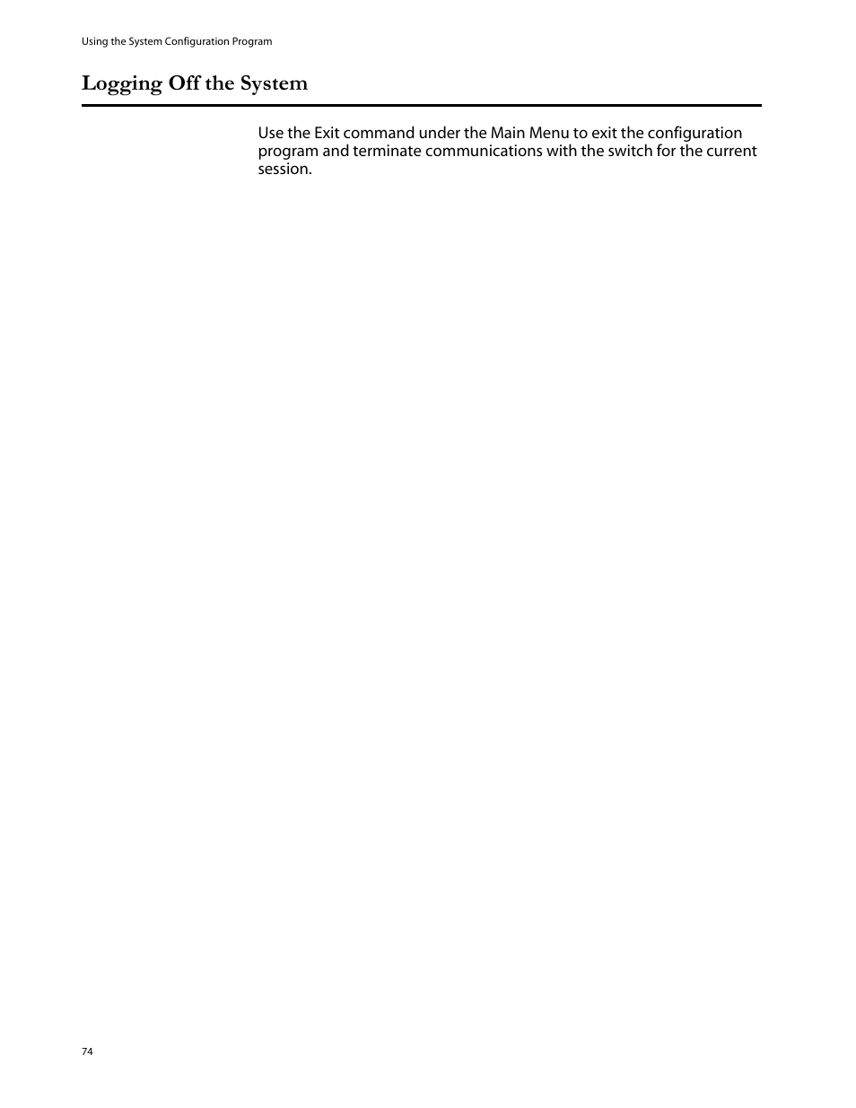 Logging off the system | Allied Telesis AT-S29 User Manual | Page 74 / 136