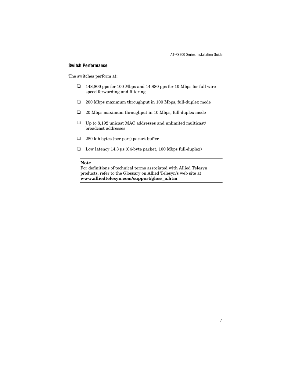 Switch performance | Allied Telesis AT-FS203 User Manual | Page 17 / 50