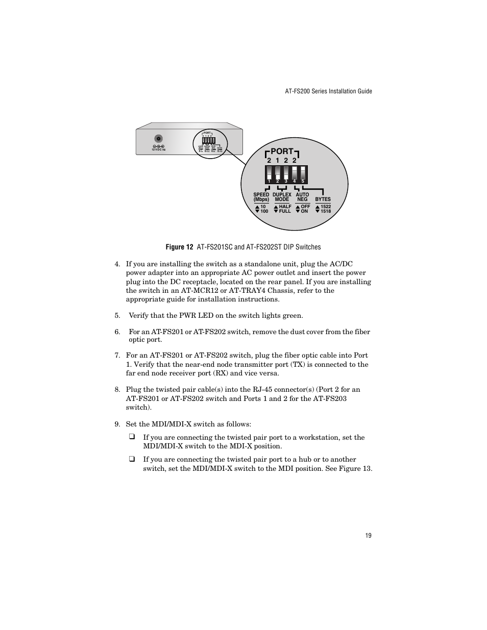 D figure 12, Port | Allied Telesis AT-FS203 User Manual | Page 29 / 50