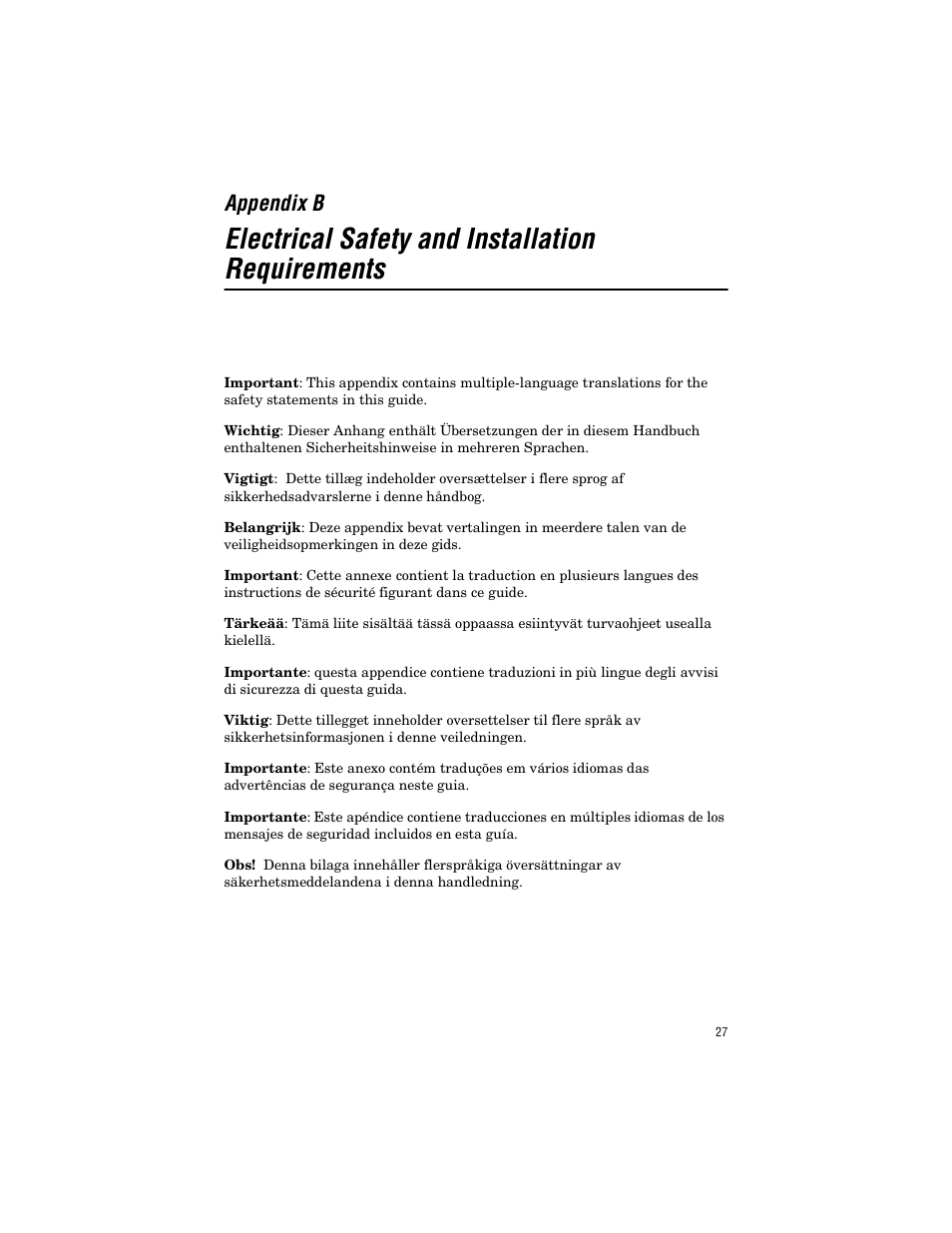 Appendix b, Electrical safety and installation requirements | Allied Telesis AT-FS203 User Manual | Page 37 / 50