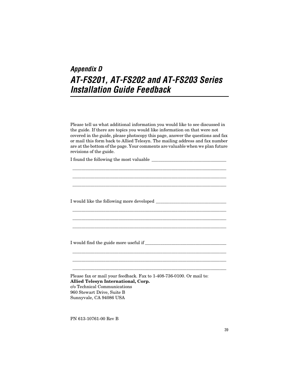 Appendix d | Allied Telesis AT-FS203 User Manual | Page 49 / 50