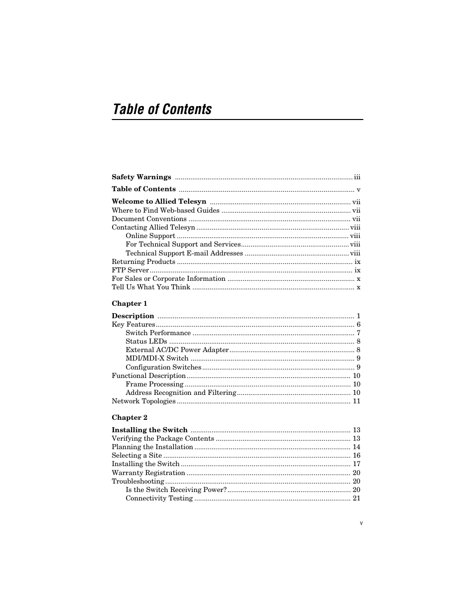 Allied Telesis AT-FS203 User Manual | Page 5 / 50