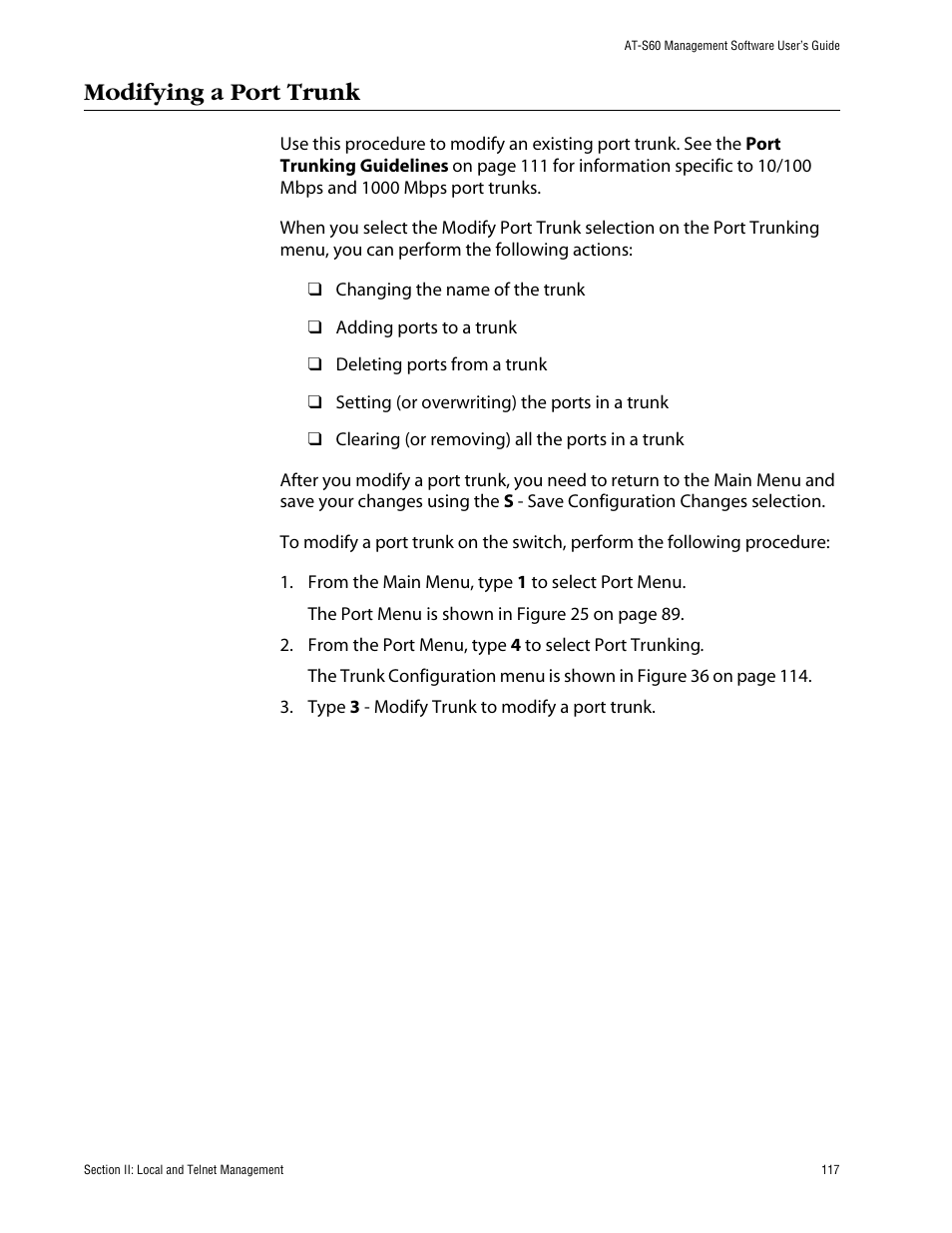 Modifying a port trunk | Allied Telesis AT-S60 User Manual | Page 118 / 615