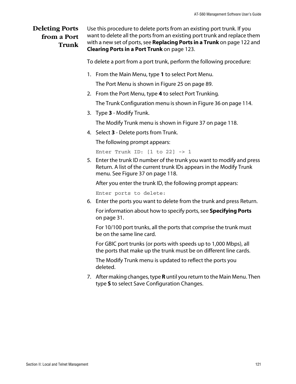 Deleting ports from a port trunk | Allied Telesis AT-S60 User Manual | Page 122 / 615