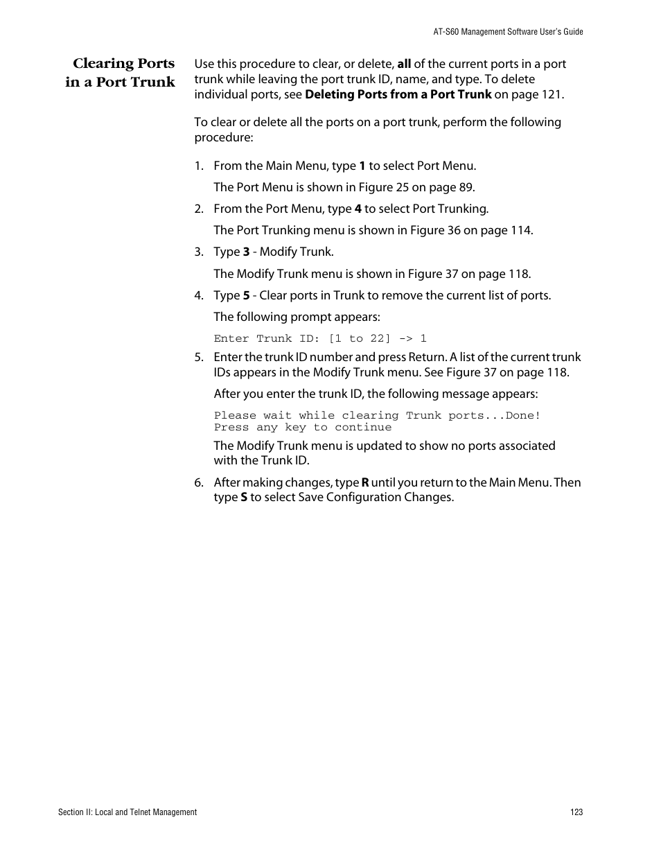 Clearing ports in a port trunk | Allied Telesis AT-S60 User Manual | Page 124 / 615