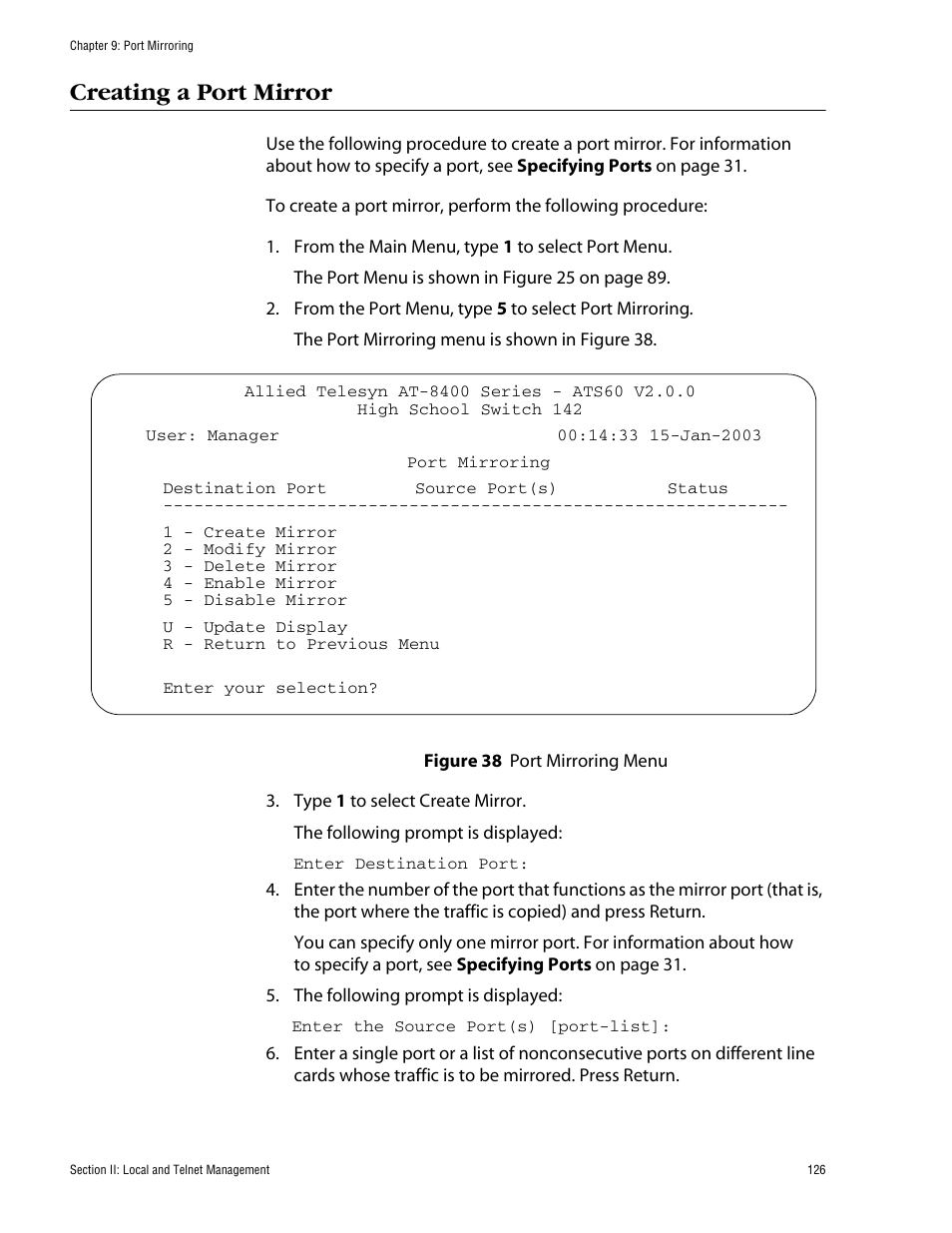 Creating a port mirror | Allied Telesis AT-S60 User Manual | Page 127 / 615