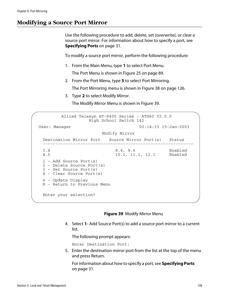 Modifying a source port mirror | Allied Telesis AT-S60 User Manual | Page 129 / 615