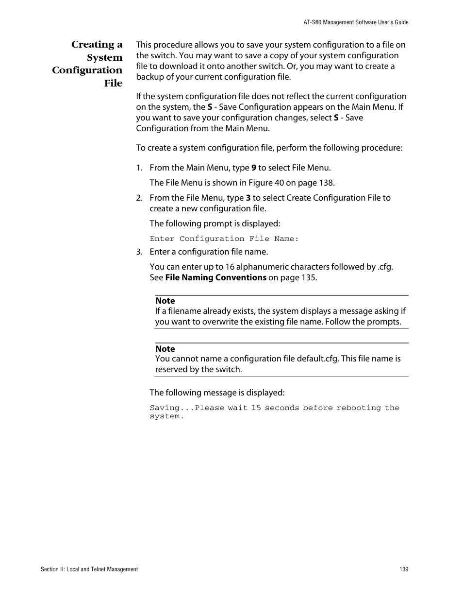 Creating a system configuration file | Allied Telesis AT-S60 User Manual | Page 140 / 615