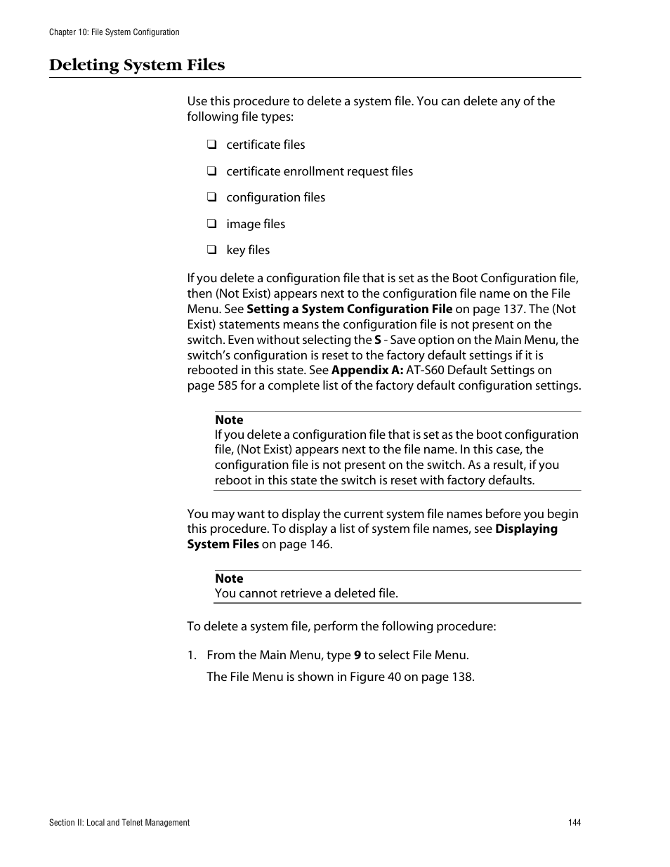 Deleting system files | Allied Telesis AT-S60 User Manual | Page 145 / 615