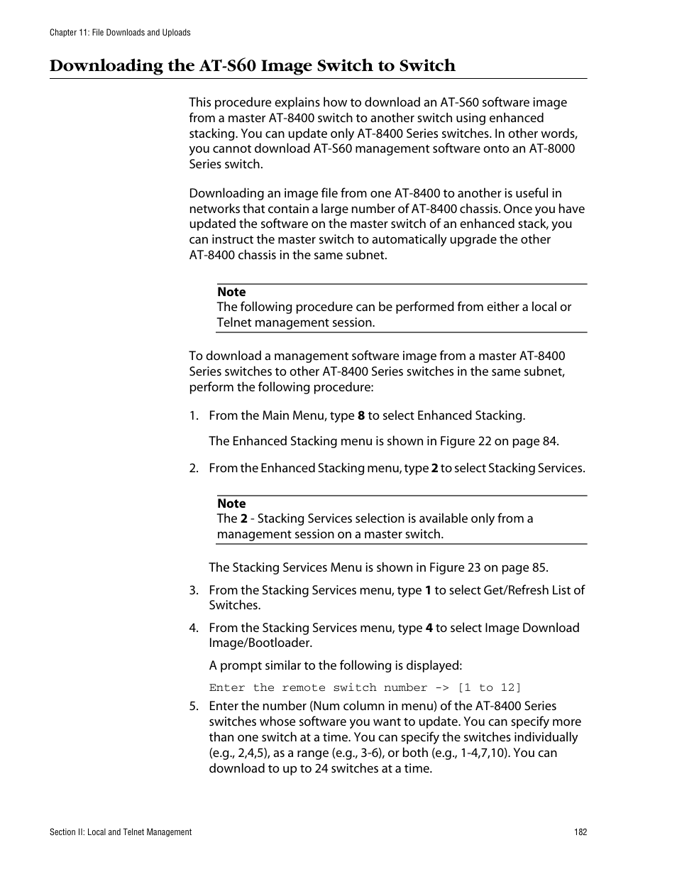 Downloading the at-s60 image switch to switch | Allied Telesis AT-S60 User Manual | Page 183 / 615
